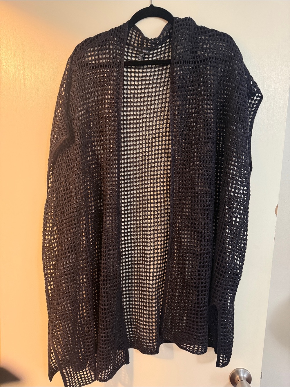 Eileen Fisher Open-Knit Black Crochet Sweater Cardigan